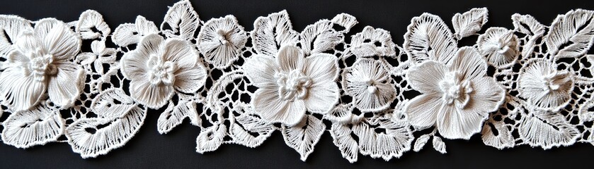 Vintage lace design with flowers, intricate patterns, white isolate background
