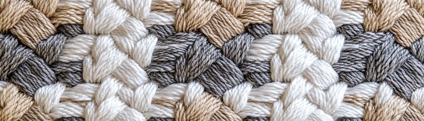 Woven texture featuring a blend of natural tones on a neutral background.