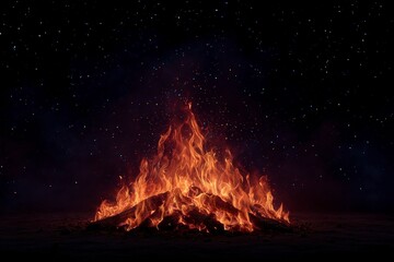 Dramatic Bonfire Night Under Starry Sky  Festive Fire  Burning Wood  Night Scene