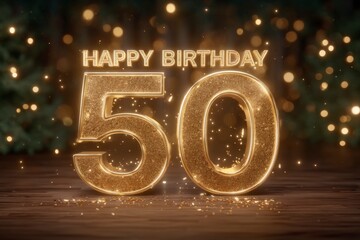 Glittering Golden 50th Birthday Sign  Festive Celebration  Anniversary