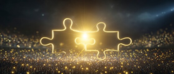 Golden Puzzle Pieces Unity Collaboration Success Teamwork Concept
