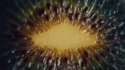 Extreme Close up Kiwi Slice  Vibrant  Juicy  Textured Fruit Macro Photography