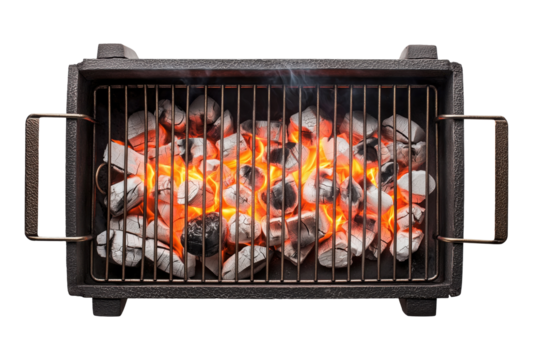 Rectangular barbecue grill grate with handles isolated on transparent background