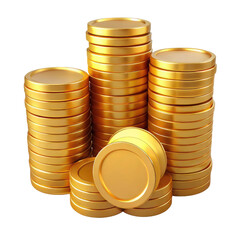 Stacked Gold Coins in Multiple Towers 3d icon in cartoon plastic style minimal isolated on transparent white background, clipping path