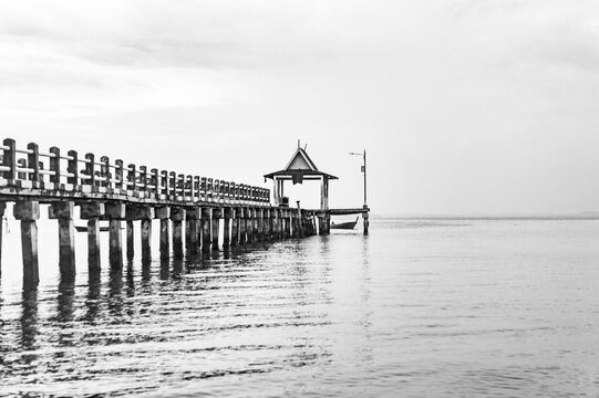 old wooden pier black and white - Powered by Adobe