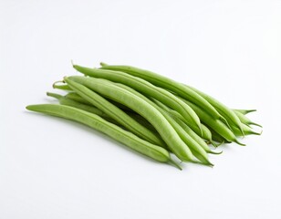 Fresh green beans pile isolated on white background healthy vegetable