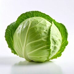 Fototapeta premium Fresh green cabbage head isolated on white background healthy eating