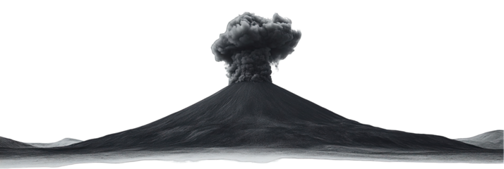 Erupting volcano, dark gray plume