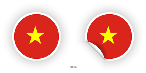 Vietnam flag sticker in a circular shape and a peeled circle shape on a white background. Circular icon of the Vietnam  flag