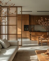 Berlin eclectic Bauhaus flat featuring tactile modernist materials, folded screen dividers, and visual rhythm Modernist Function-Focused Interiors German Eclectic Studio Living