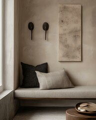 Berlin eclectic Bauhaus flat showcasing abstract sculptures, functional wall hooks, and muted gray textiles Modernist Function-Focused Interiors German Eclectic Studio Living