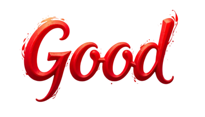 "The word 'Good' written in an elegant, stylish font, isolated on a clean white background for a minimal and sophisticated look."
