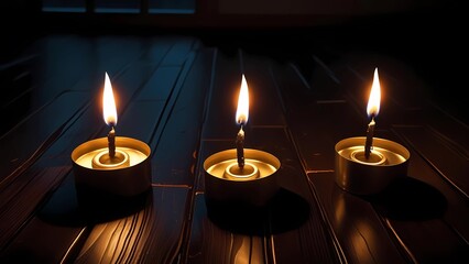 Candle glowing in a dark room at night, symbolizing grief, sorrow, and remembrance. A touching moment of silence, perfect for mourning, loss, or emotional spiritual scenes