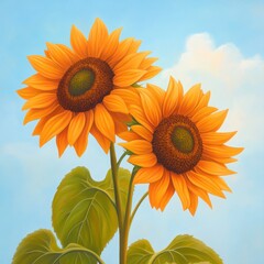 Obraz premium Vibrant sunflowers against a blue sky, capturing the essence of summer and natural beauty.