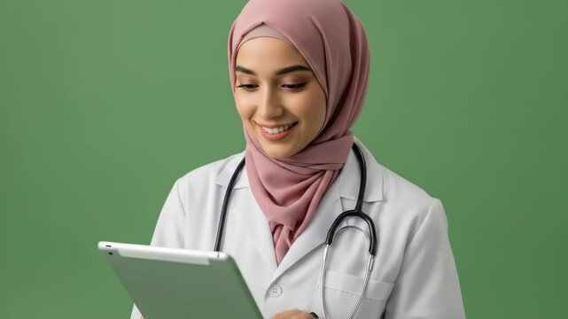 Female doctor using tablet in medical setting