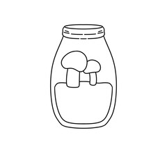 A jar of mushrooms is shown in a jar
