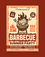 Barbecue Summer Party vertical flyer or BBQ retro poster invitation template editable vector