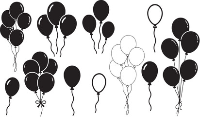 Simple Black and White Balloon Illustration Set for Design Projects