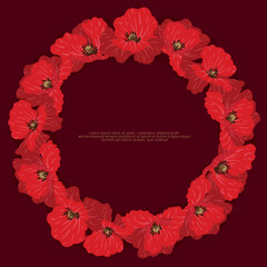 Beautiful red poppy flower wreath round frame painted floral perfect for background cards print flyer memo notes invitation digital paper social media post menu journal etc