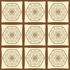Seamless Floral Pattern with Geometric and Folkloric Elements in Beige and Brown.