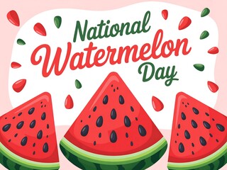 Festive National Watermelon Day Illustration with Slices and Seeds