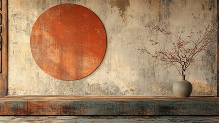 Minimalist living space with artistic decor.