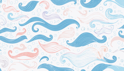 Simple Abstract Waves Seamless Pattern with Hand-Drawn Undersea Life &ndash; Vector Ocean Design
