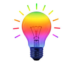 Fototapeta premium Vibrant glowing light bulb symbolizing innovation, creativity, and brainstorming, ideal for presentations, design, and tech visuals. isolated on white or transparent background. PNG