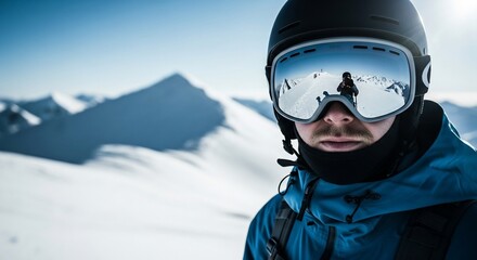 Snowy Mountain Reflection in Ski Goggles