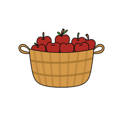 A basket of apples is shown in a cartoon style