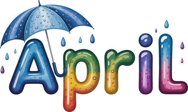 April showers bring may flowers spring season weather umbrella rain drops colorful letters art design editable stock vector illustration