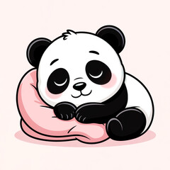 Adorable baby panda sleeping peacefully on pink pillow