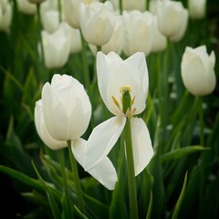 Close-up of tulip in bloom in the field in the Netherlands a main crop in Flevoland Noordoostpolder and Bollenstreek