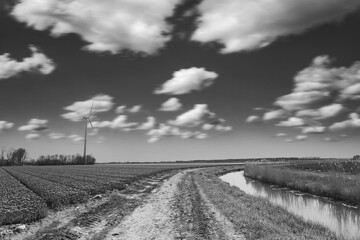 Big sky open landscape in the Dutch polder of Flevoland and Noordoostpolder in the Netherlands