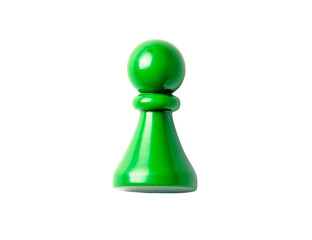 Green chess pawn piece isolated on transparent background, studio shot, game strategy concept, single object, vertical image.