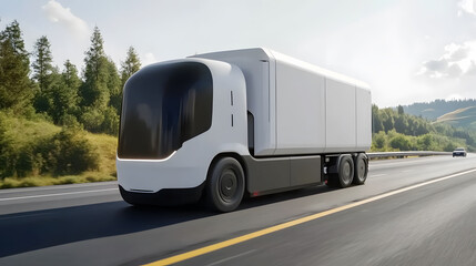 autonomous delivery truck on highway with sensors shown,