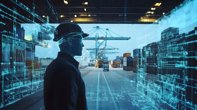 cargo load planning using digital twin system, 3D display,