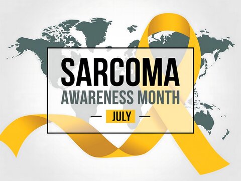 Sarcoma Awareness Month in July with Yellow Ribbon and World Map