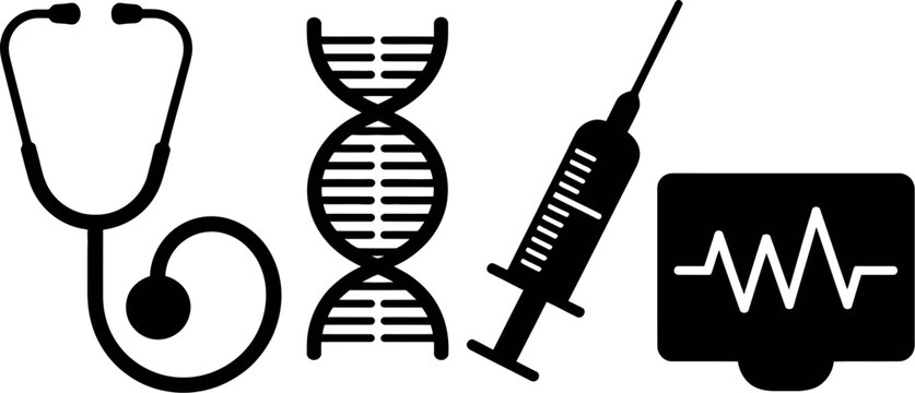 Medical healthcare icons dna stethoscope syringe heartbeat line vector illustration 100x100 editable stock vector illustration