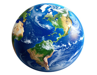 3D Render of Earth with Soft Cloud Cover and Realistic Texture, Transparent Background PNG