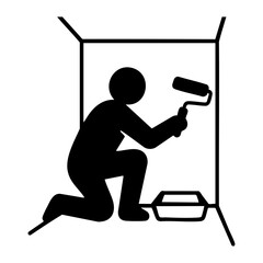 Person painting interior wall with roller icon