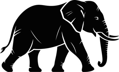 Fototapeta premium Illustration of a black elephant walking on a white background art style