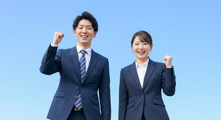 明るくて元気な男女の新入社員 AI生成画像