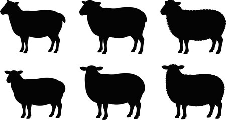 Fototapeta premium Six silhouette sheep arranged in a grid on a white background image