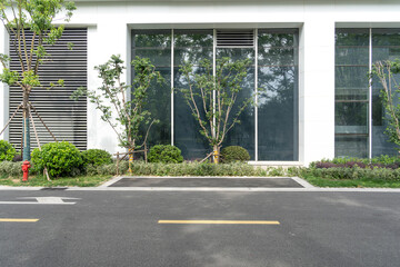 emtpty street with modern office building