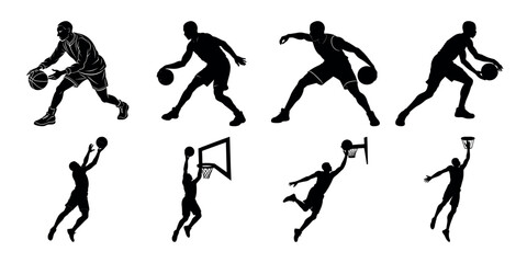 Basketball player vector silhouettes on a white background