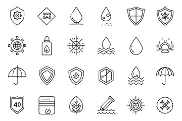 line icons related to waterproof protection 