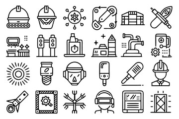 Welding metal steel beam rod line icons isolated on transparent background