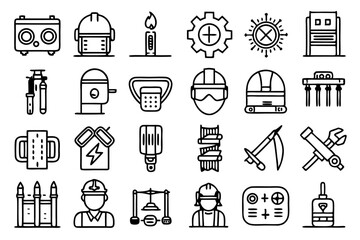 Welding metal steel beam rod line icons set isolated on transparent background