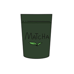 A green container with a white label that says 